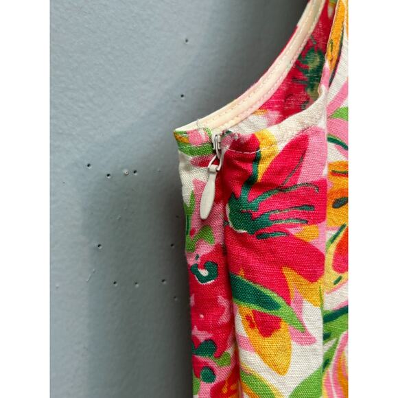 J Crew Linen Floral Sleeveless Tank‎ Top Womens 2 Tropical Side Zip Preppy - Picture 7 of 8
